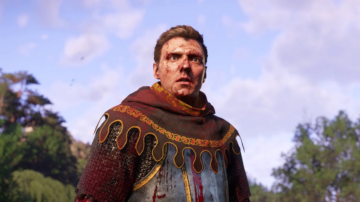 A digital artwork depicting an immersive medieval landscape inspired by Kingdom Come: Deliverance 2, featuring a knight and a picturesque village.