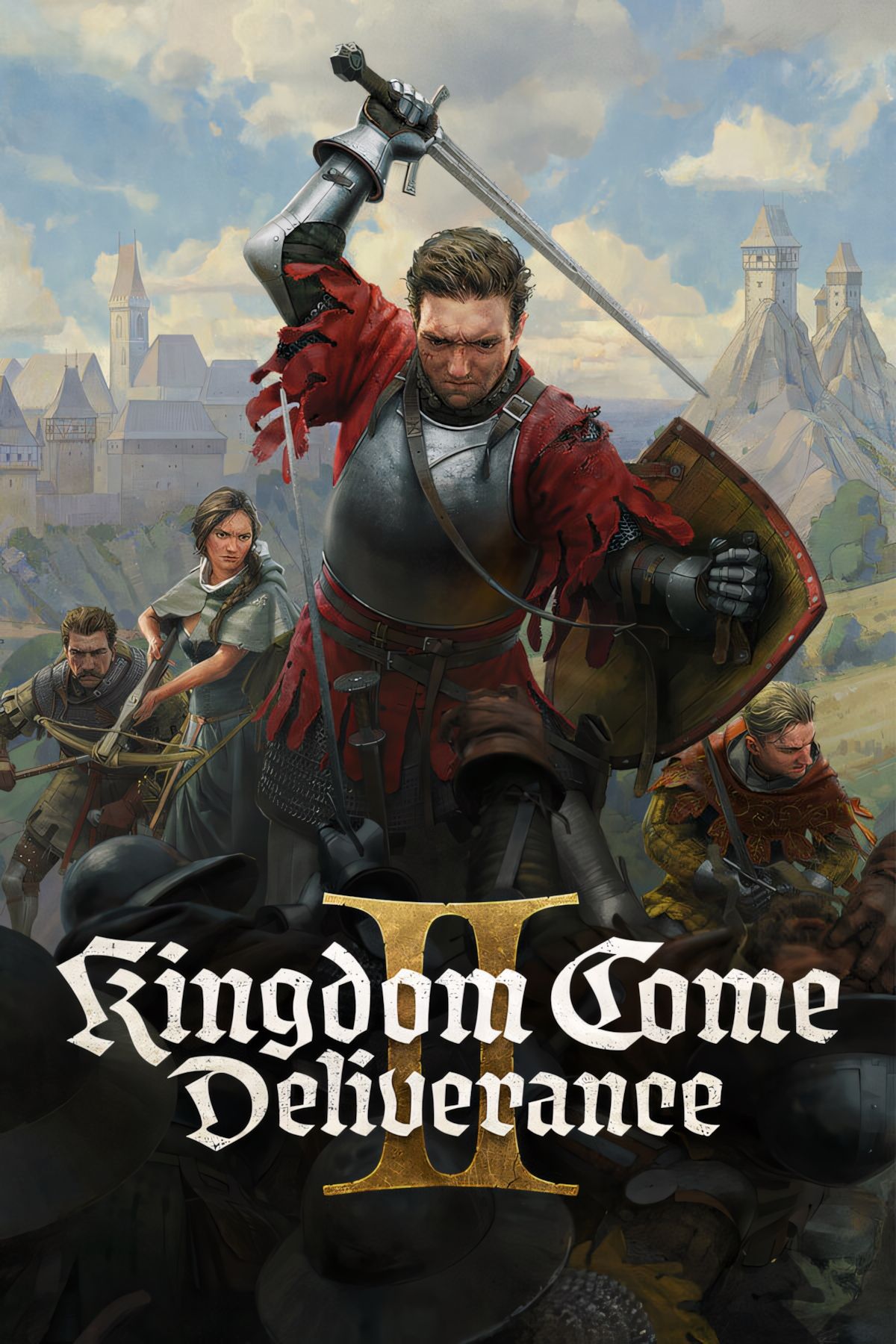 A visually stunning representation of Kingdom Come: Deliverance 2 featuring medieval themes, vibrant landscapes, and dynamic characters.