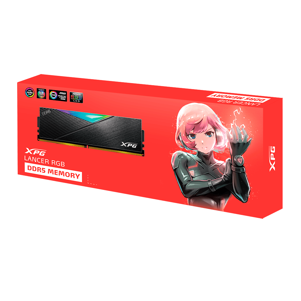 Modern illustration of XPG LANCER RGB DDR5 RAM showcasing its aesthetic design and RGB features.