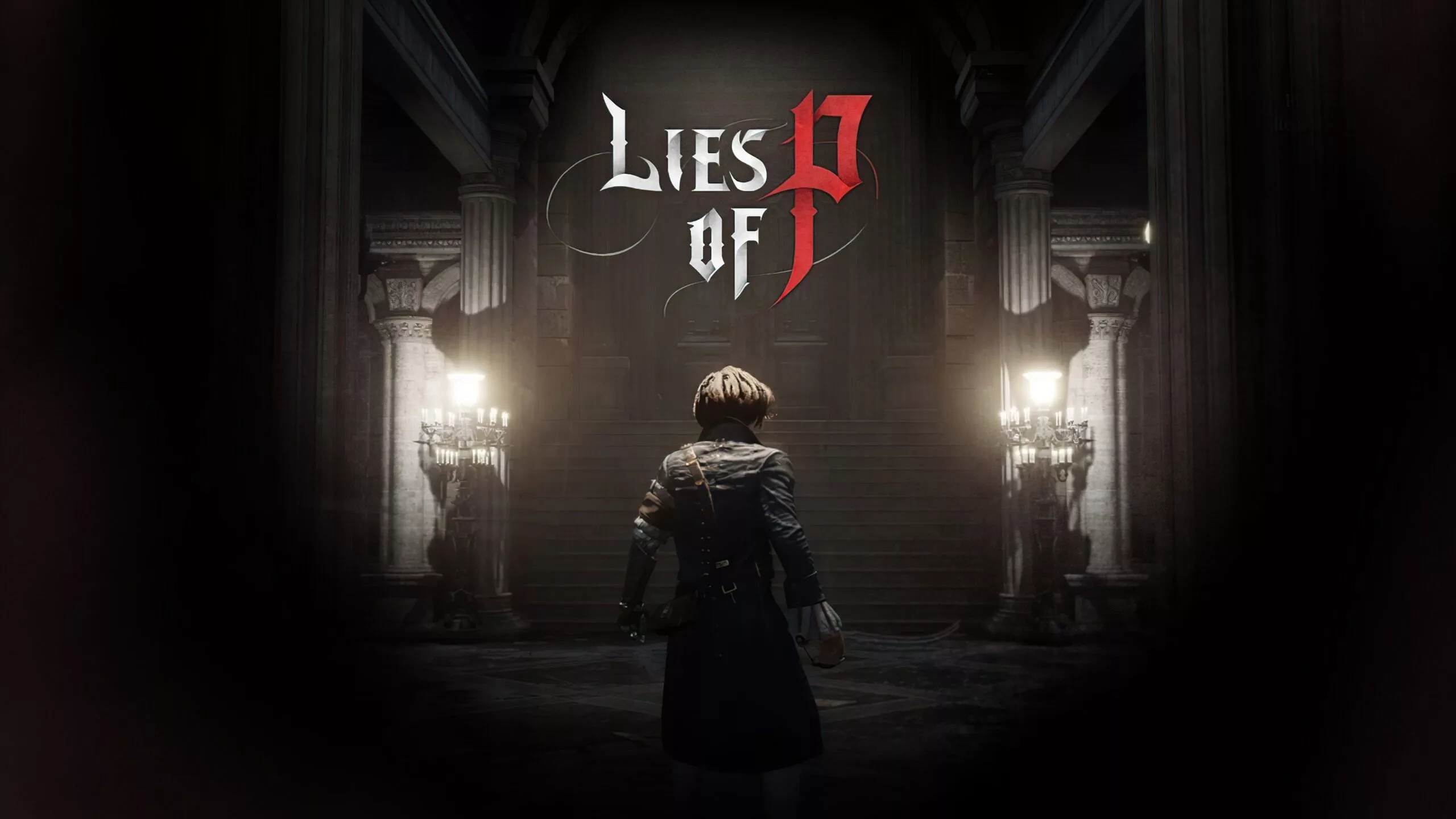 Futuristic artwork depicting Lies of P for Nintendo Switch 2, featuring a steampunk city and a silhouetted protagonist.