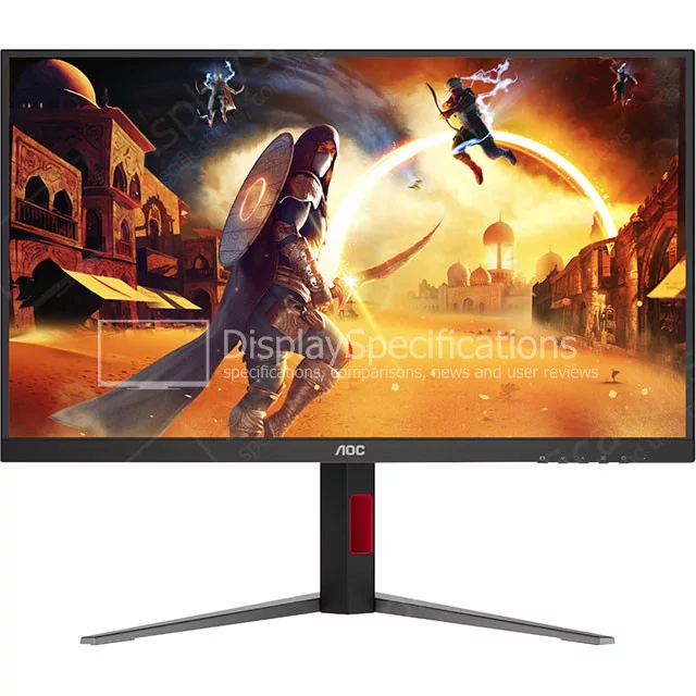 High-quality illustration of AOC U27G4R gaming monitor featuring 320 Hz refresh rate in a vibrant gaming setup.