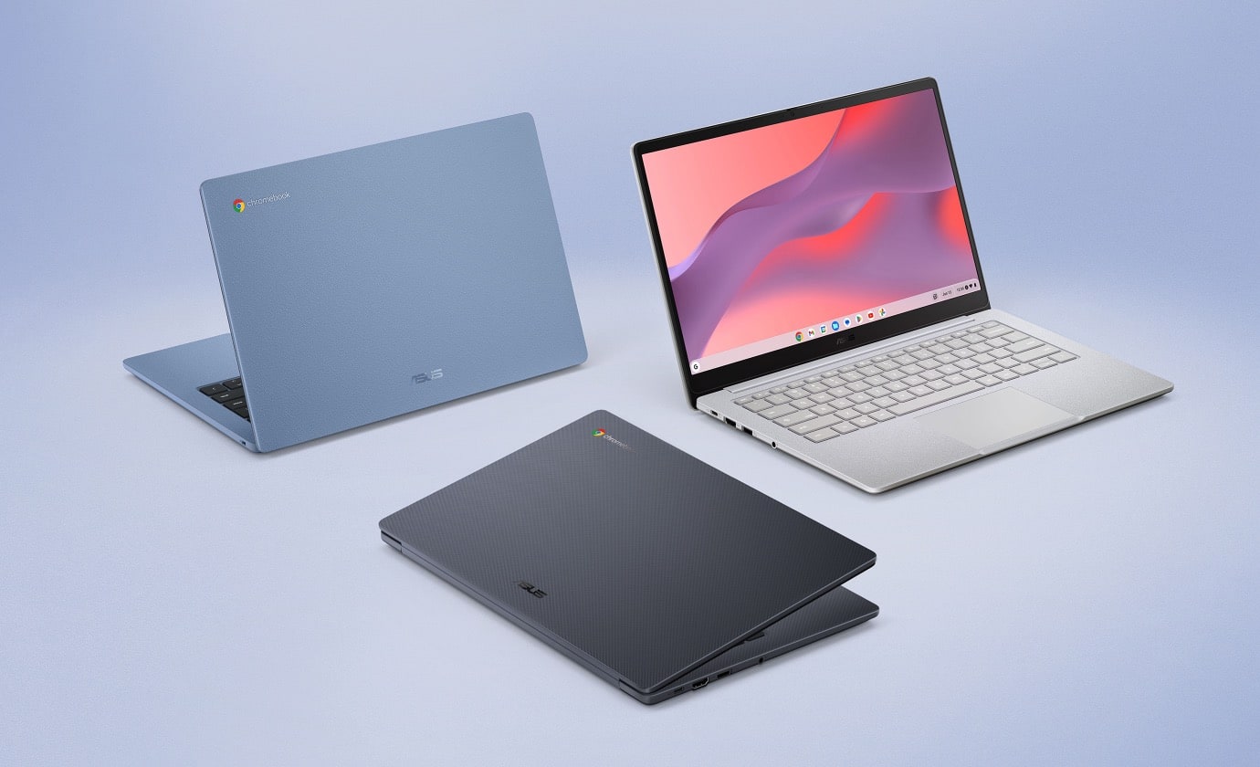 A stylish and modern representation of ASUS Chromebook CX14 and CX15 showcasing their sleek design and intelligent features.