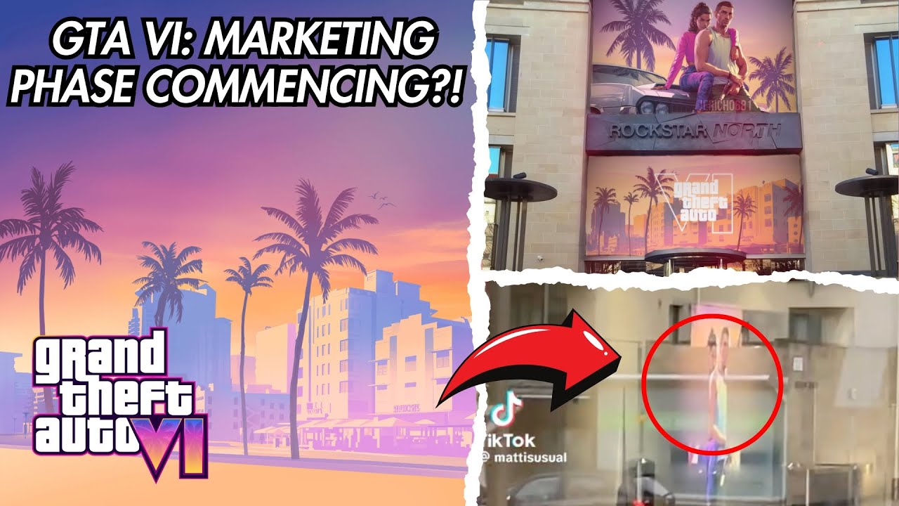 A modern graphic design for the upcoming GTA VI marketing campaign featuring neon colors and urban elements.