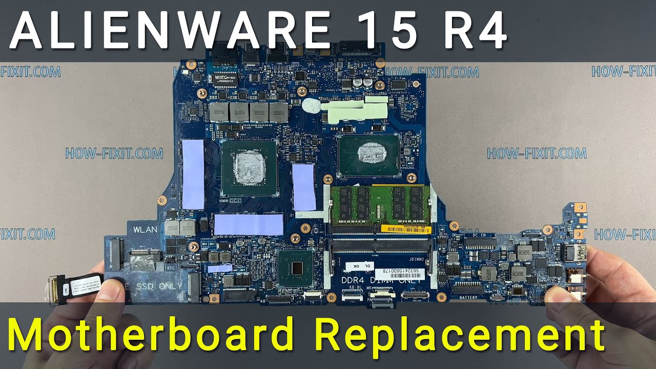 A visually striking Alienware motherboard replacement scene, showcasing tools and a tech-inspired environment.