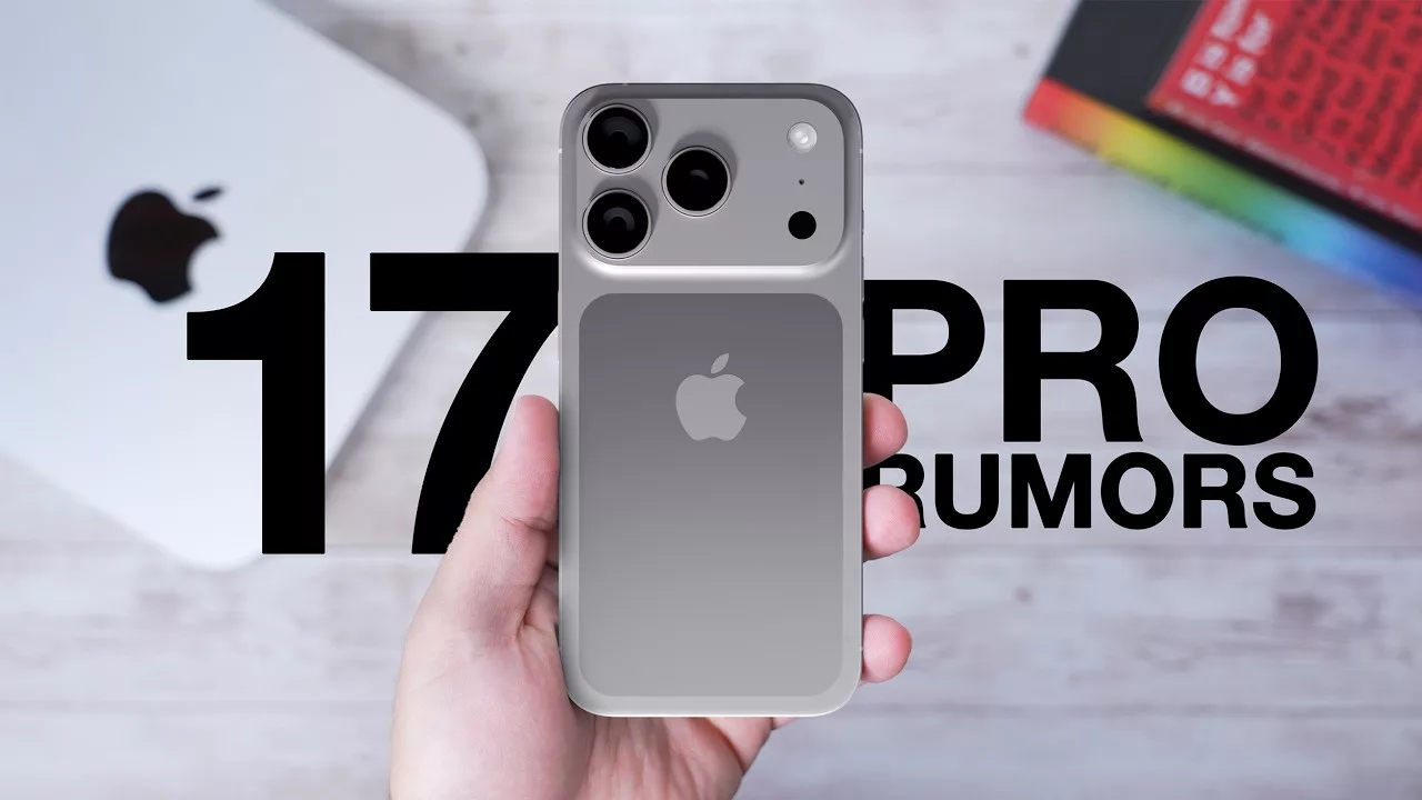A visually striking comparison of iPhone 17 and iPhone 16e features with modern design elements.