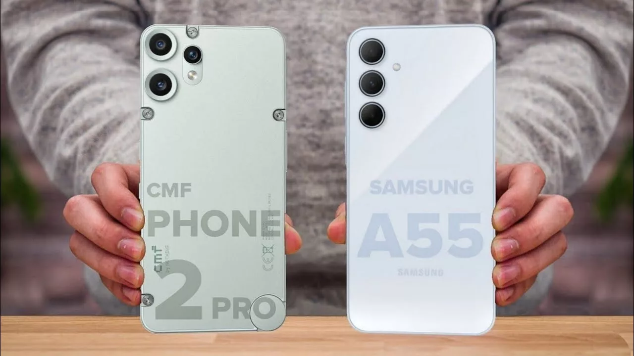 A modern and vibrant graphic design for a review of the CMF Phone 2 Pro, featuring sleek technological elements and the phone prominently displayed.