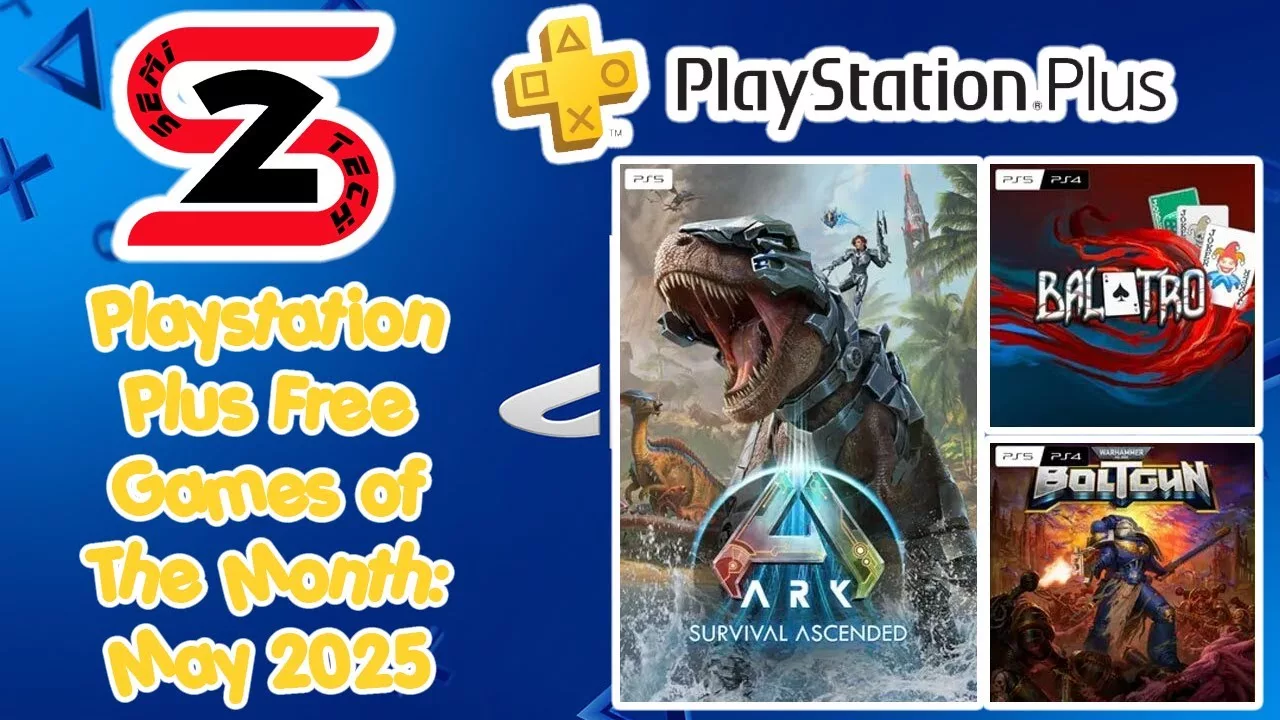 A vibrant digital artwork showcasing the anticipation for PS Plus May 2025 games, featuring gaming icons and controllers with a modern tech aesthetic.