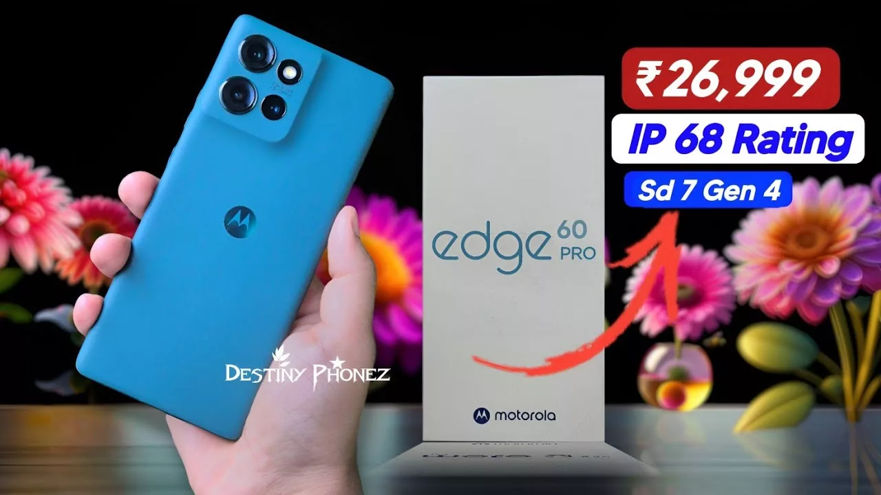 A modern artistic representation of the Motorola Edge 60 Pro smartphone, featuring a sleek design with tech elements in a vibrant and engaging background.