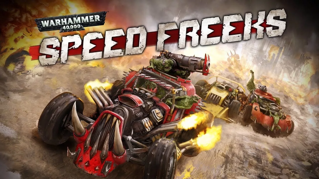 High-quality graphic design for Warhammer 40K: Speed Freeks announcement, featuring dynamic and futuristic elements.