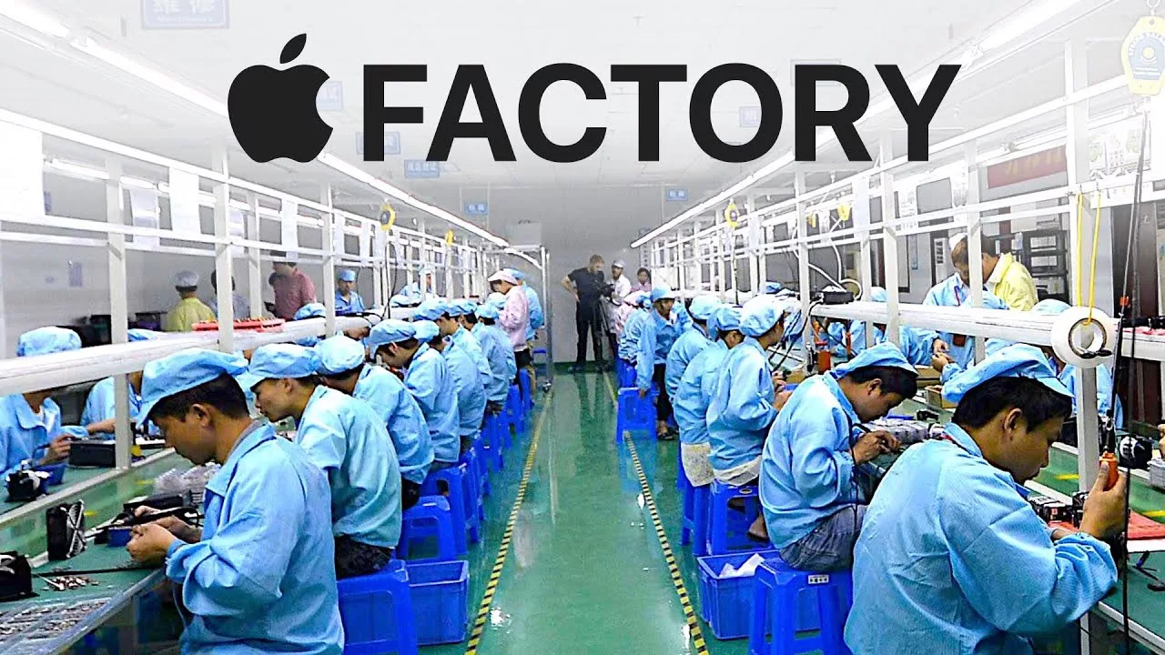 A modern artistic representation of Apple iPhone production emphasizing technology and innovation.