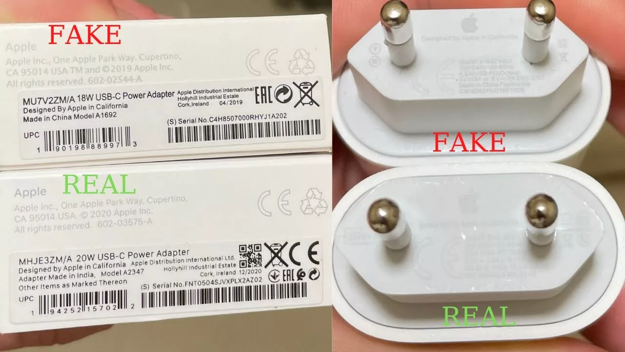High-quality visual representation of counterfeit Apple chargers being seized by authorities, symbolizing technology crime.
