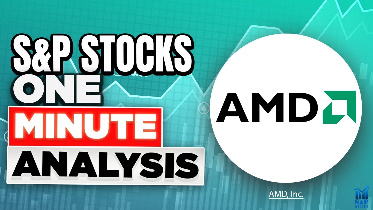 Stock market analysis showing a downward trend for AMD shares with charts and the AMD logo in a professional financial setting.