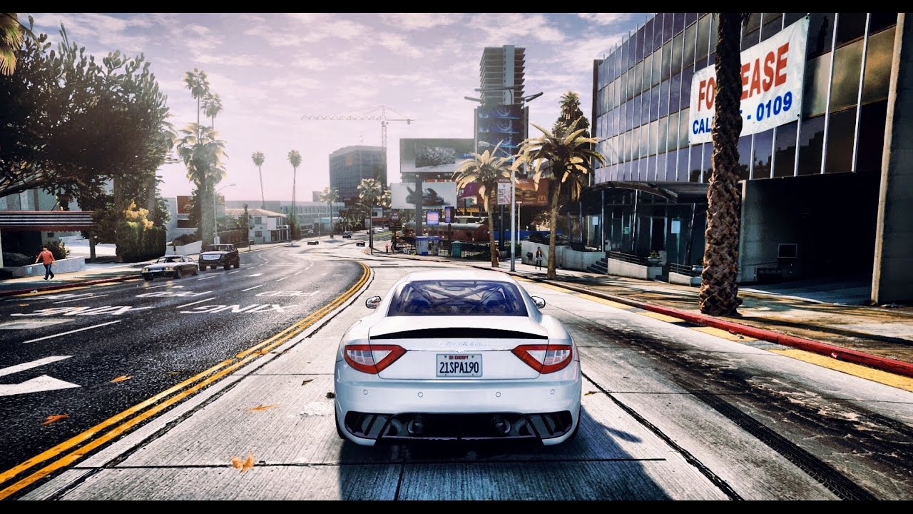 A modern digital artwork representing the latest updates in GTA V PC, featuring the Los Santos skyline and high-tech vehicles.