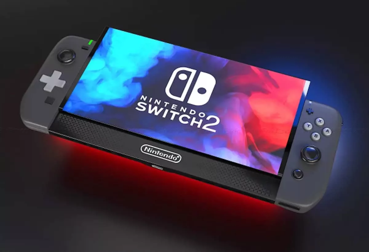 A modern and aesthetic representation of the Nintendo Switch 2 in a vibrant gaming environment, showcasing its sleek design and innovative features.
