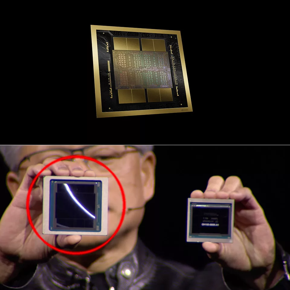 High-quality illustration of NVIDIA Blackwell chips showcasing futuristic technology and circuit designs.