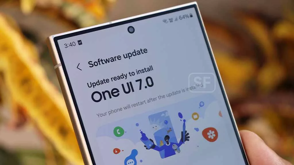 High-quality digital artwork of Samsung's One UI 7 showcasing a modern smartphone interface with vibrant colors and abstract technology elements.