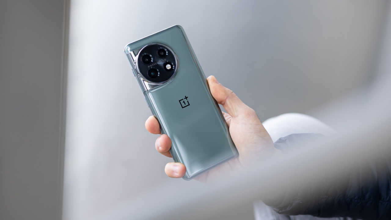 A modern digital artwork representing the OnePlus 14 with sleek technology elements and a futuristic aesthetic.