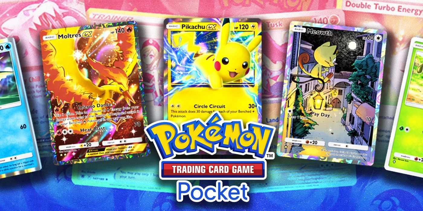A vibrant and modern digital artwork showcasing Pokémon TCG Pocket and Celestial Guardians, featuring celestial-themed Pokémon cards in a technological setting.