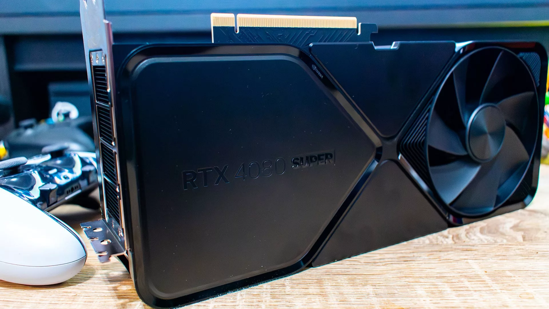 A modern and aesthetic representation of the NVIDIA GeForce RTX 5080 SUPER graphics card emphasizing its 24 GB VRAM and advanced gaming technology.