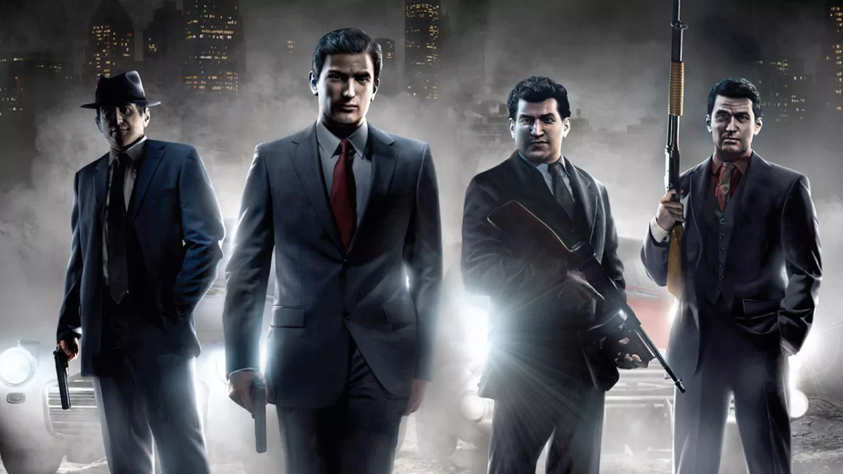 A modern and aesthetic depiction of a mafia-themed urban landscape, blending technology and realism in a captivating design.