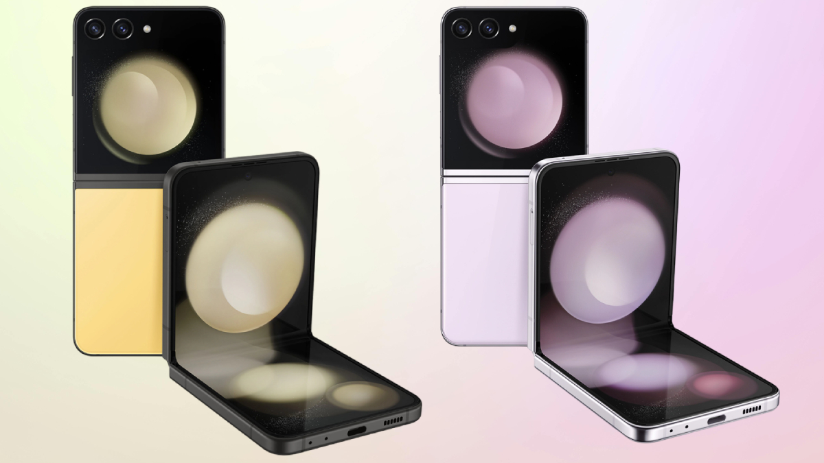 Aesthetic image of the Samsung Galaxy Z Flip FE showcasing its foldable design in a modern setting.