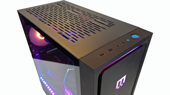 High-quality image of the Maingear MG-1 gaming system featuring RTX 5060 graphics card, showcasing modern technology and design.
