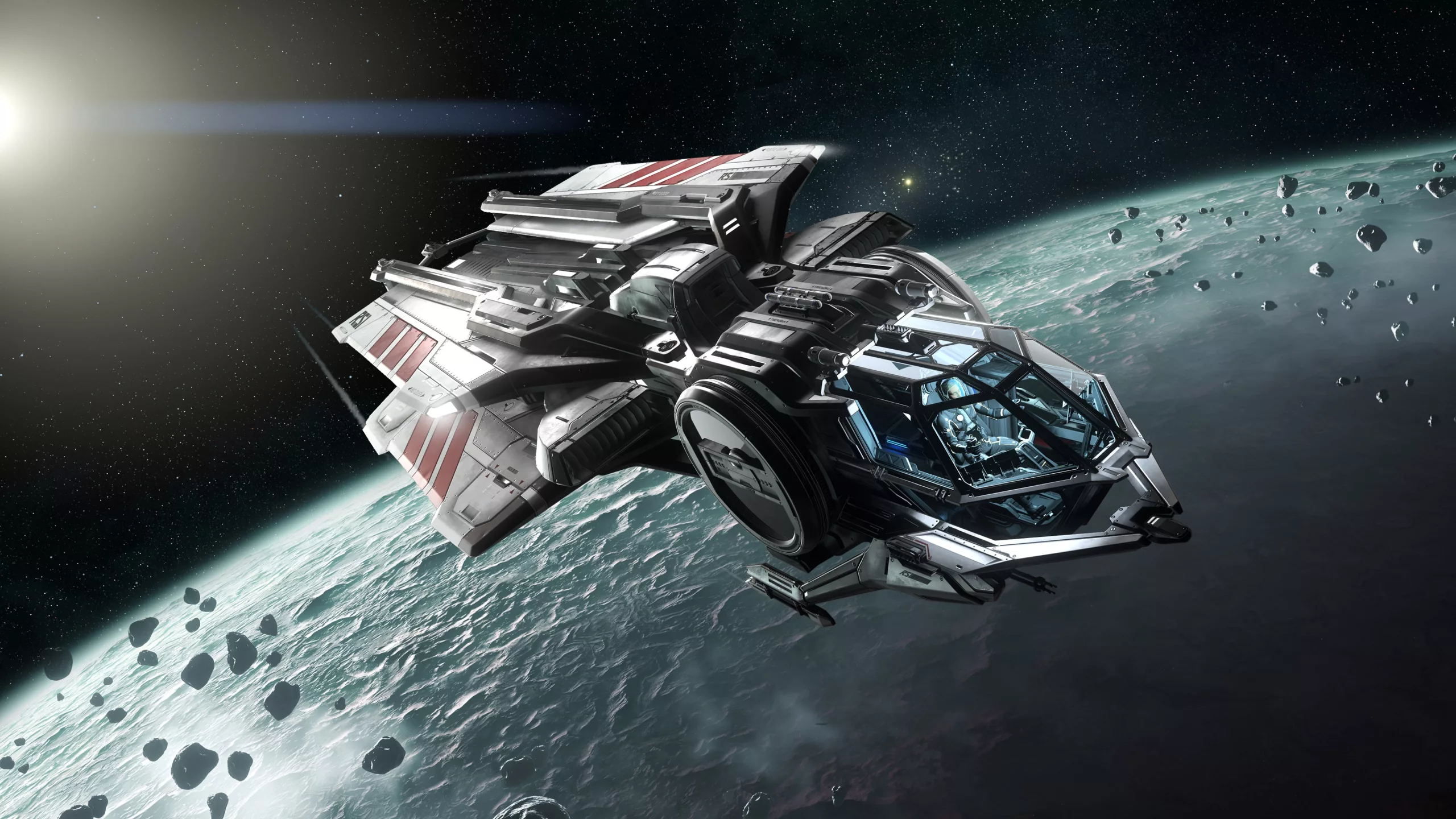 A futuristic and aesthetic illustration representing 'Star Citizen' and the opportunity to become a Cinematic Animator, featuring spacecraft and vibrant cosmic landscapes.
