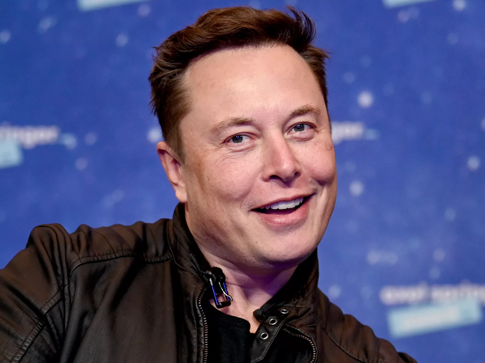 Illustration of Elon Musk at a podium announcing SpaceX's Starlink IPO surrounded by technology and satellites in a starry sky.
