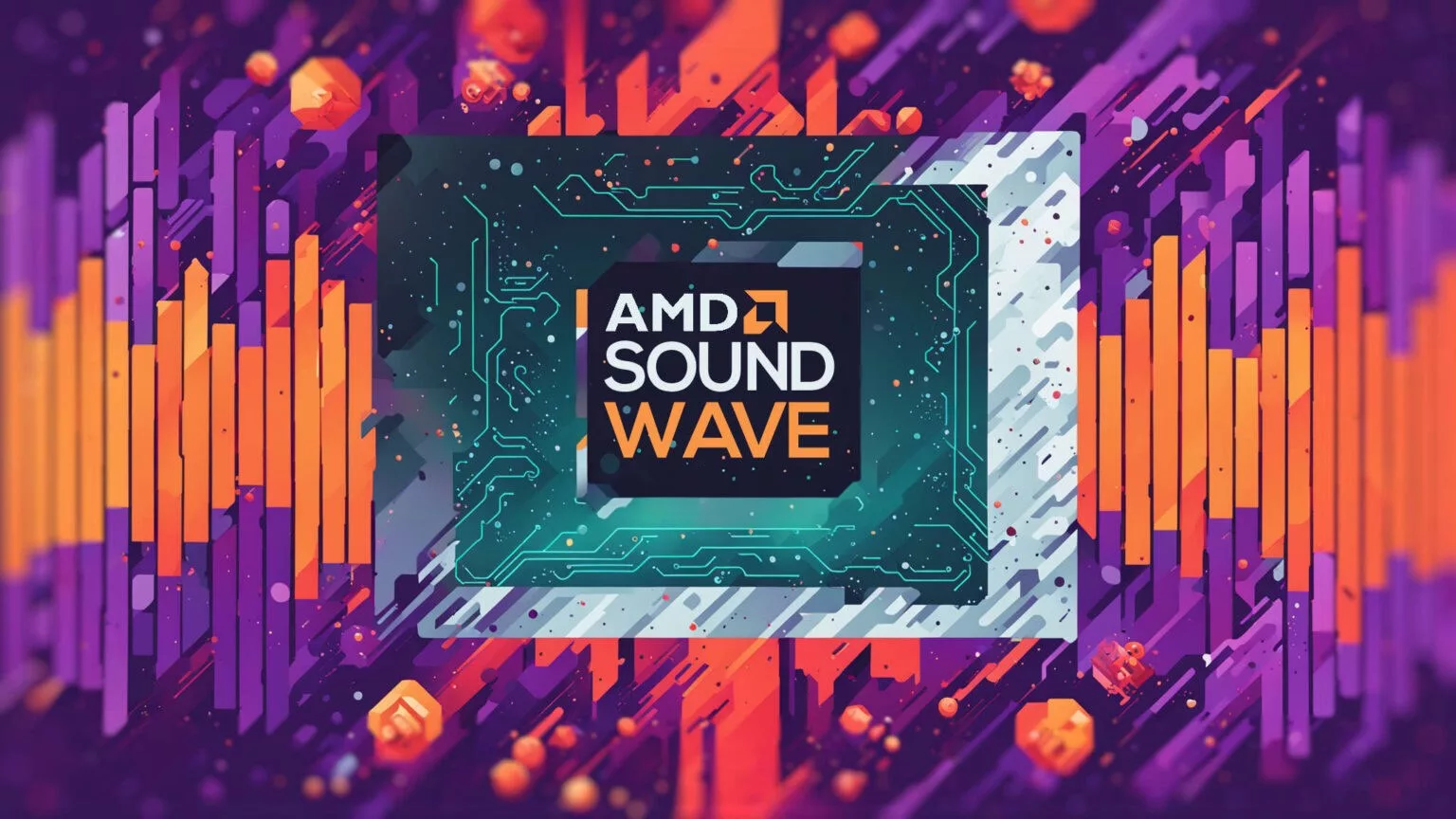 A modern and aesthetic representation of AMD Sound Wave and its new ARM-based CPU, featuring technology elements and sound waves.
