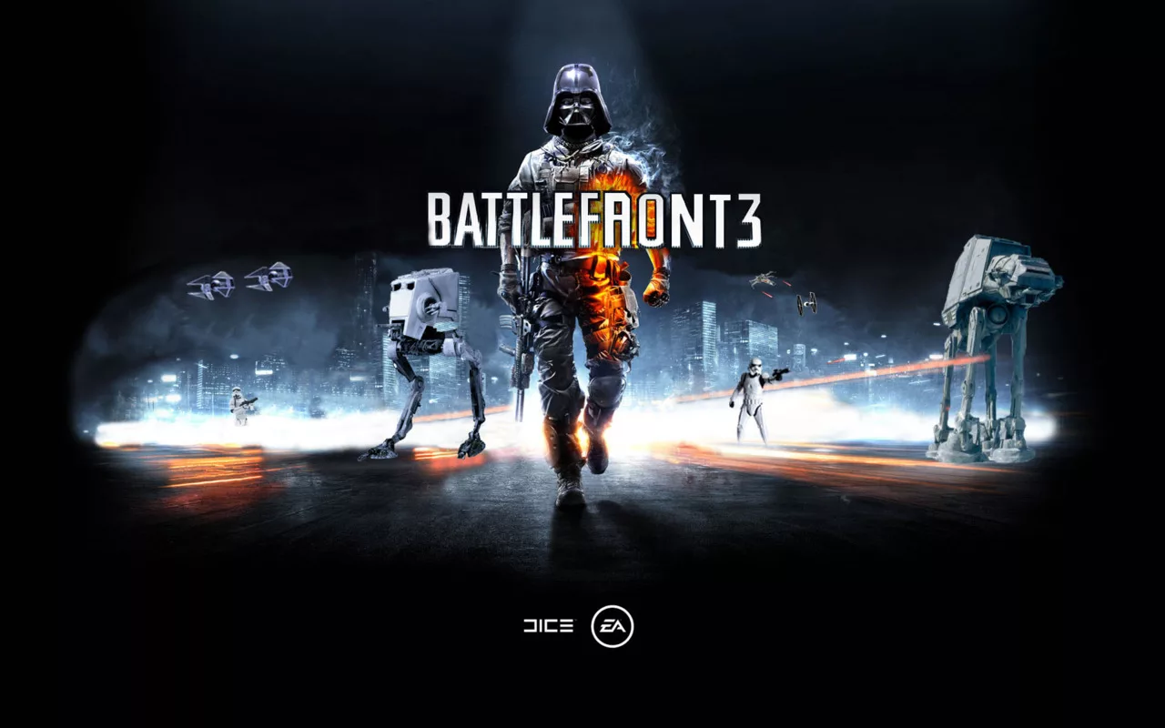 An artistic representation of Battlefront III showcasing futuristic elements and iconic characters in a modern gaming design.