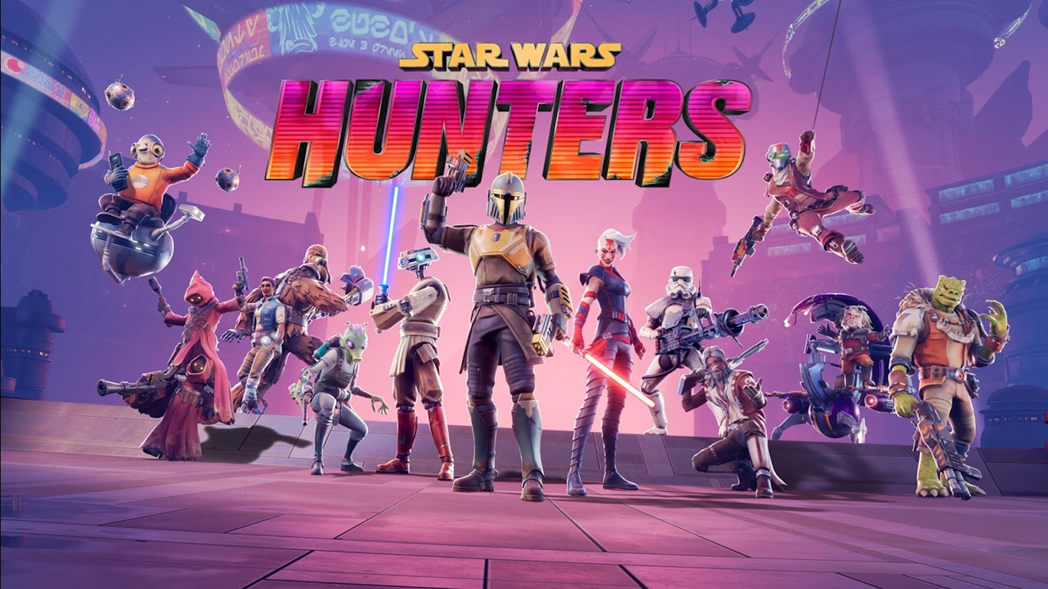 A modern digital artwork representing the closure of Star Wars Hunters, featuring futuristic elements and iconic motifs from the Star Wars universe.