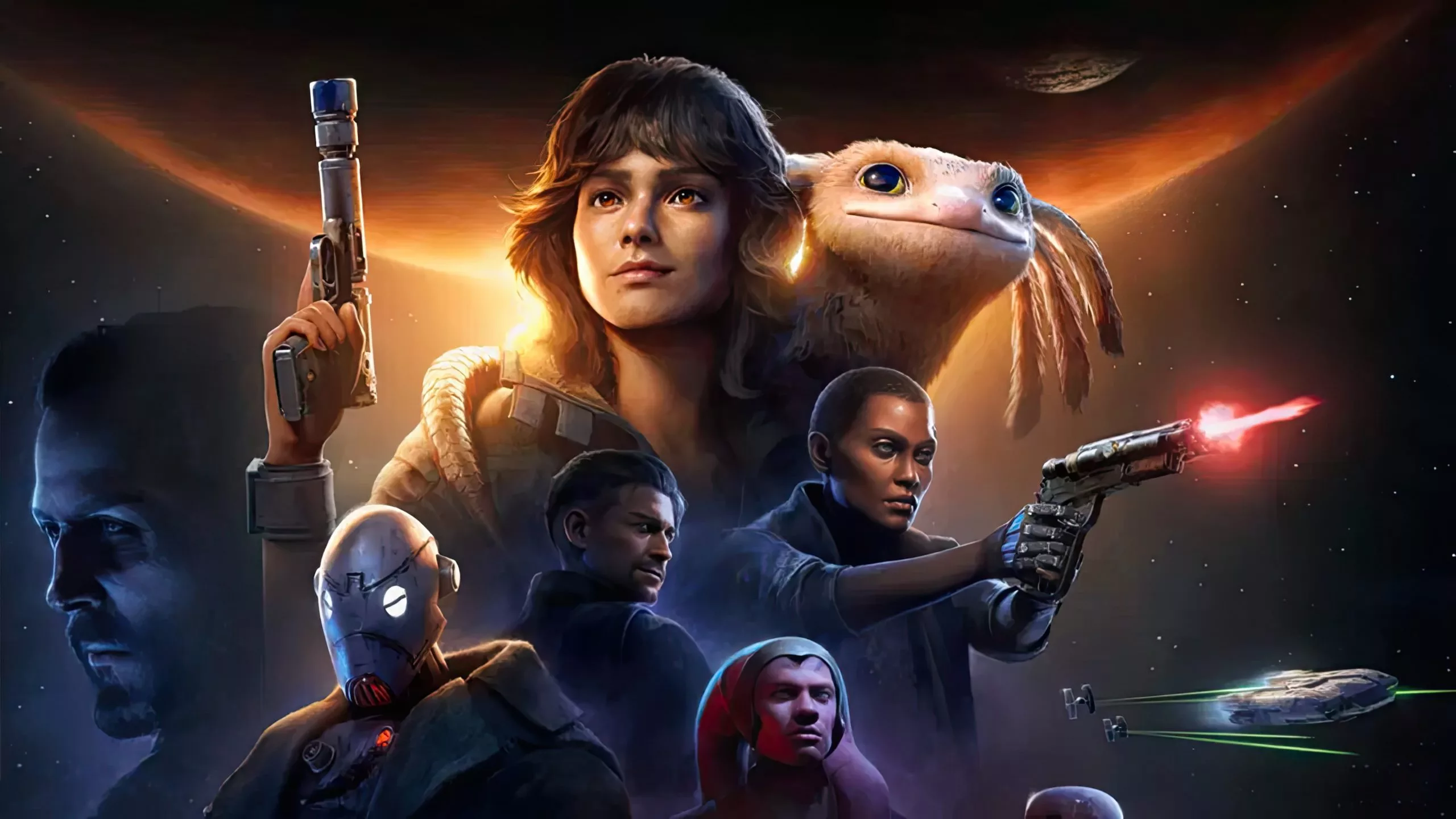 A modern visual representing the updates and improvements of Star Wars Outlaws Patch 1.16, featuring iconic starship motifs and a sleek sci-fi design.