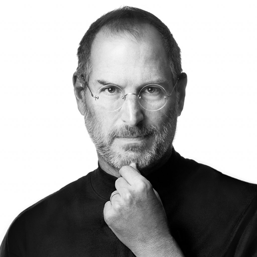 An artistic representation of Steve Jobs as a visionary in technology, featuring abstract elements and a modern design.