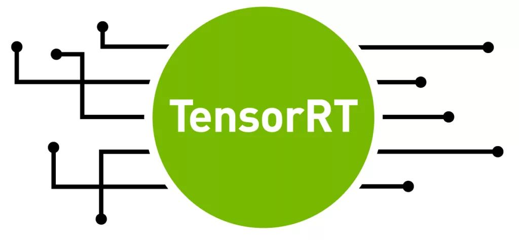 A modern artistic representation of NVIDIA TensorRT showcasing its capability to enhance AI performance, featuring technological elements and a sleek design.