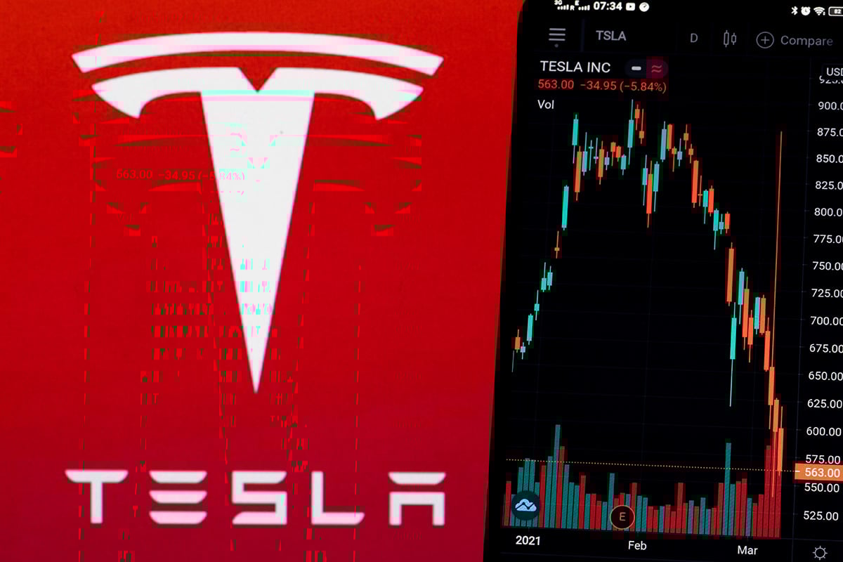 Modern design representing the revised target price for Tesla stock with high-tech elements and a futuristic vibe.