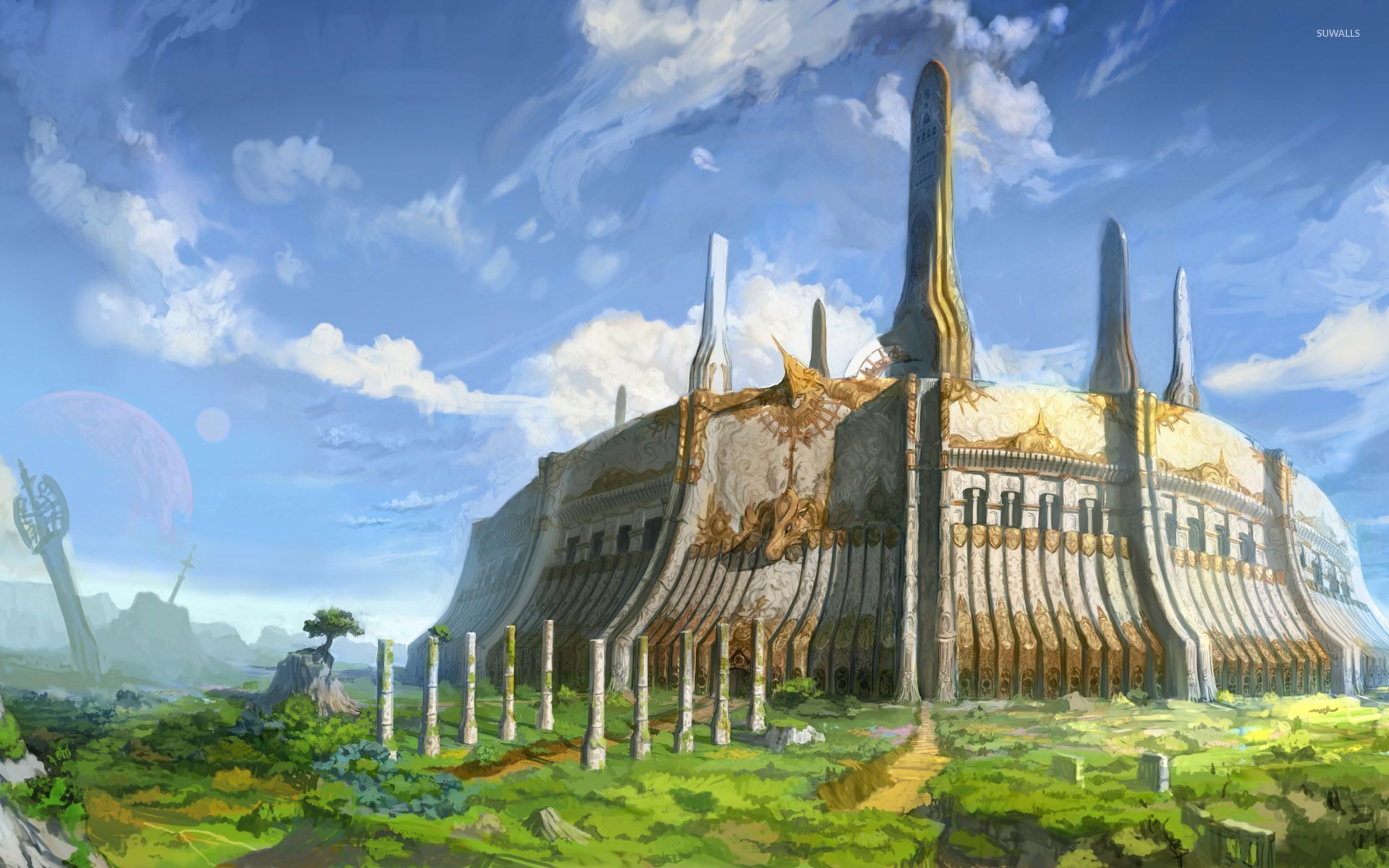 A fantasy landscape depicting a heroic character from The Elder Scrolls IV: Oblivion remake, featuring rolling hills and ancient ruins under a vibrant sunset sky, capturing the essence of classic RPG adventures.