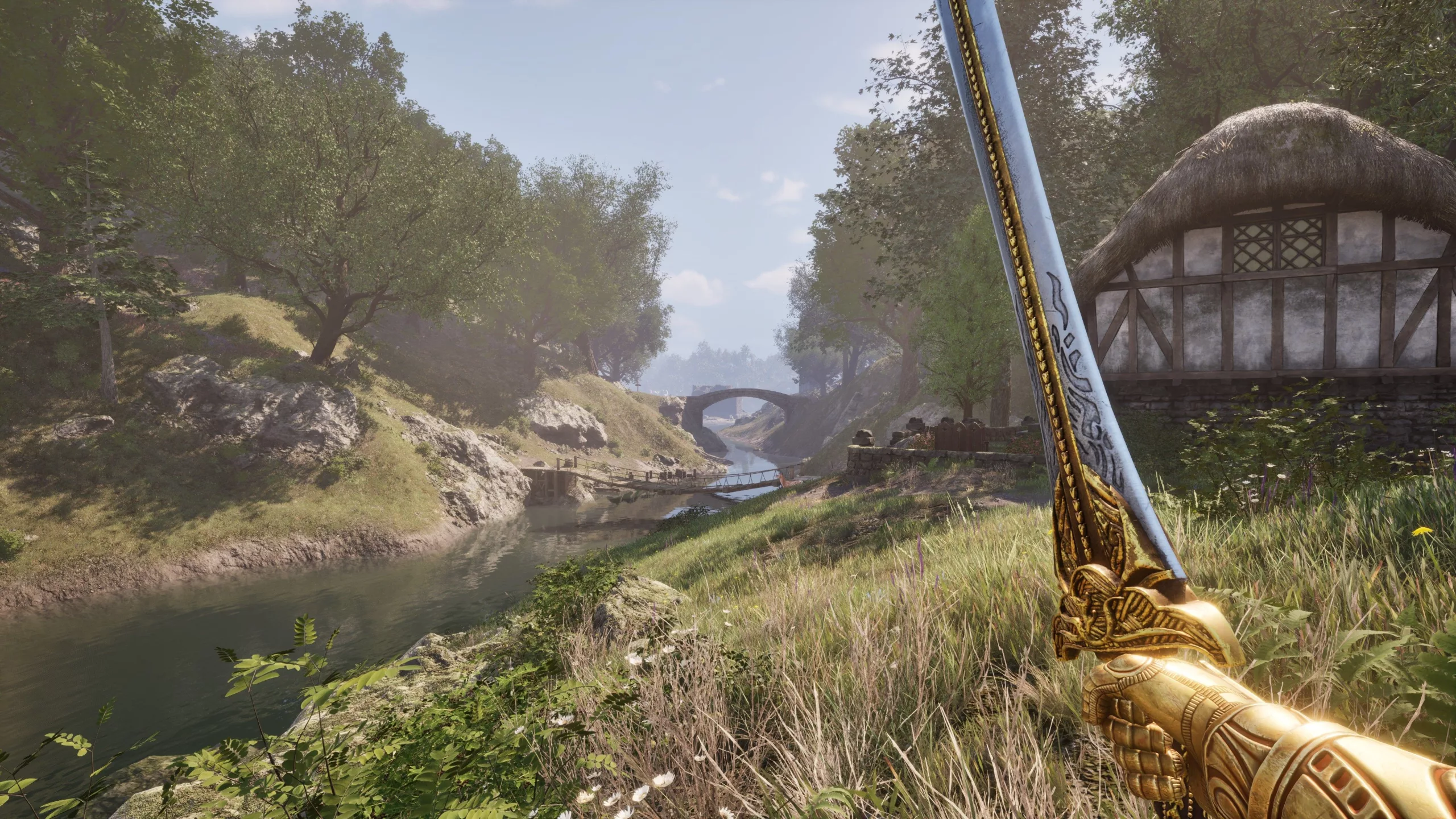 A stunning fantasy landscape inspired by Oblivion Remastered, showcasing lush forests and ancient ruins, highlighting enhanced textures and realism.