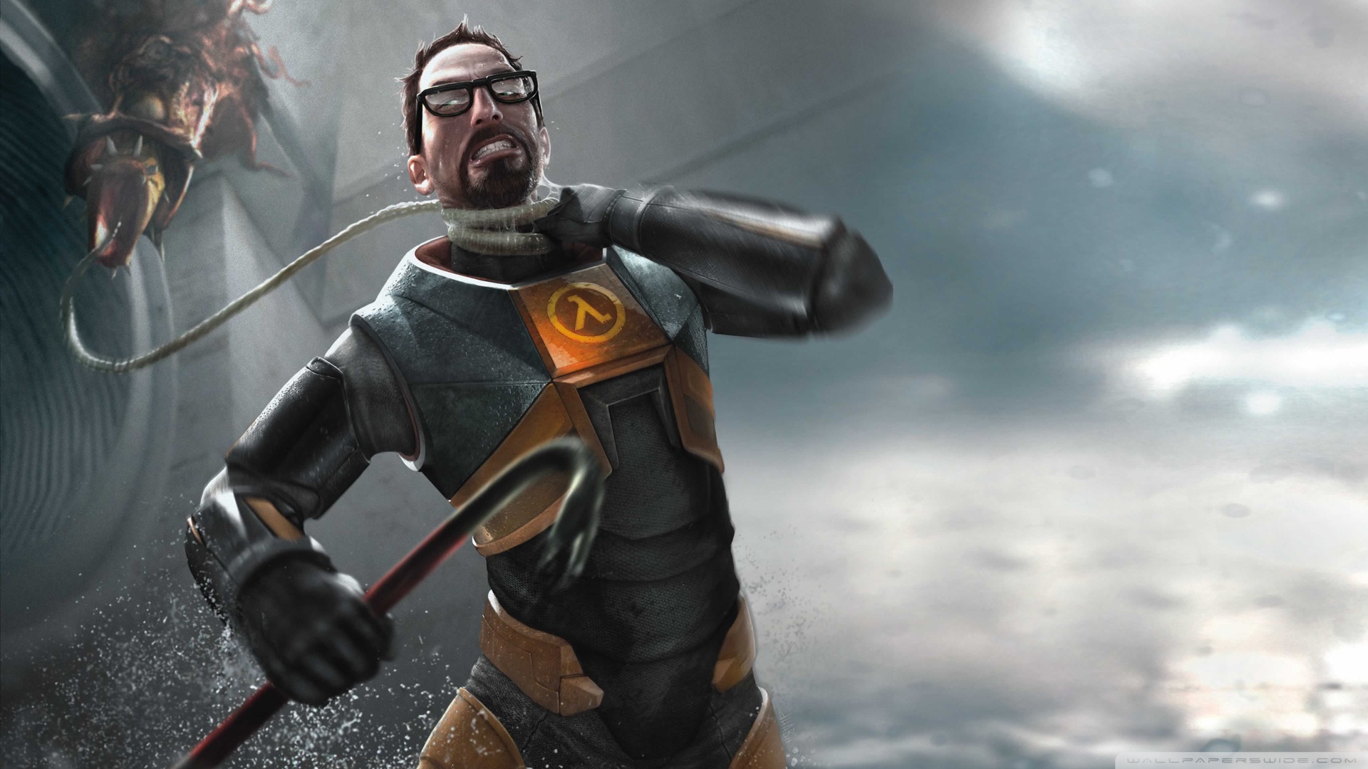Artistic representation of Half-Life 3's development process featuring futuristic technology and abstract elements.