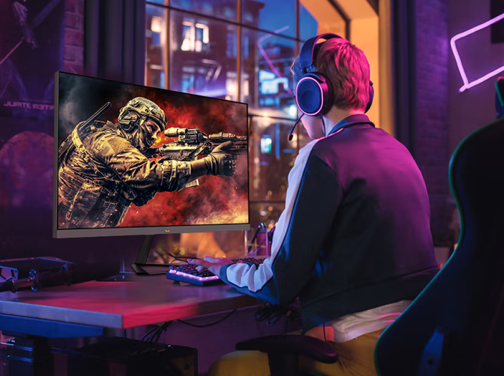 High-quality, modern visual of the ViewSonic VX2758-4K-PRO-2 monitor displaying vibrant graphics and a sleek design.