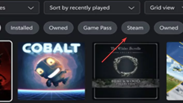 Futuristic gaming scene depicting Xbox and Steam integration on a next-gen console.